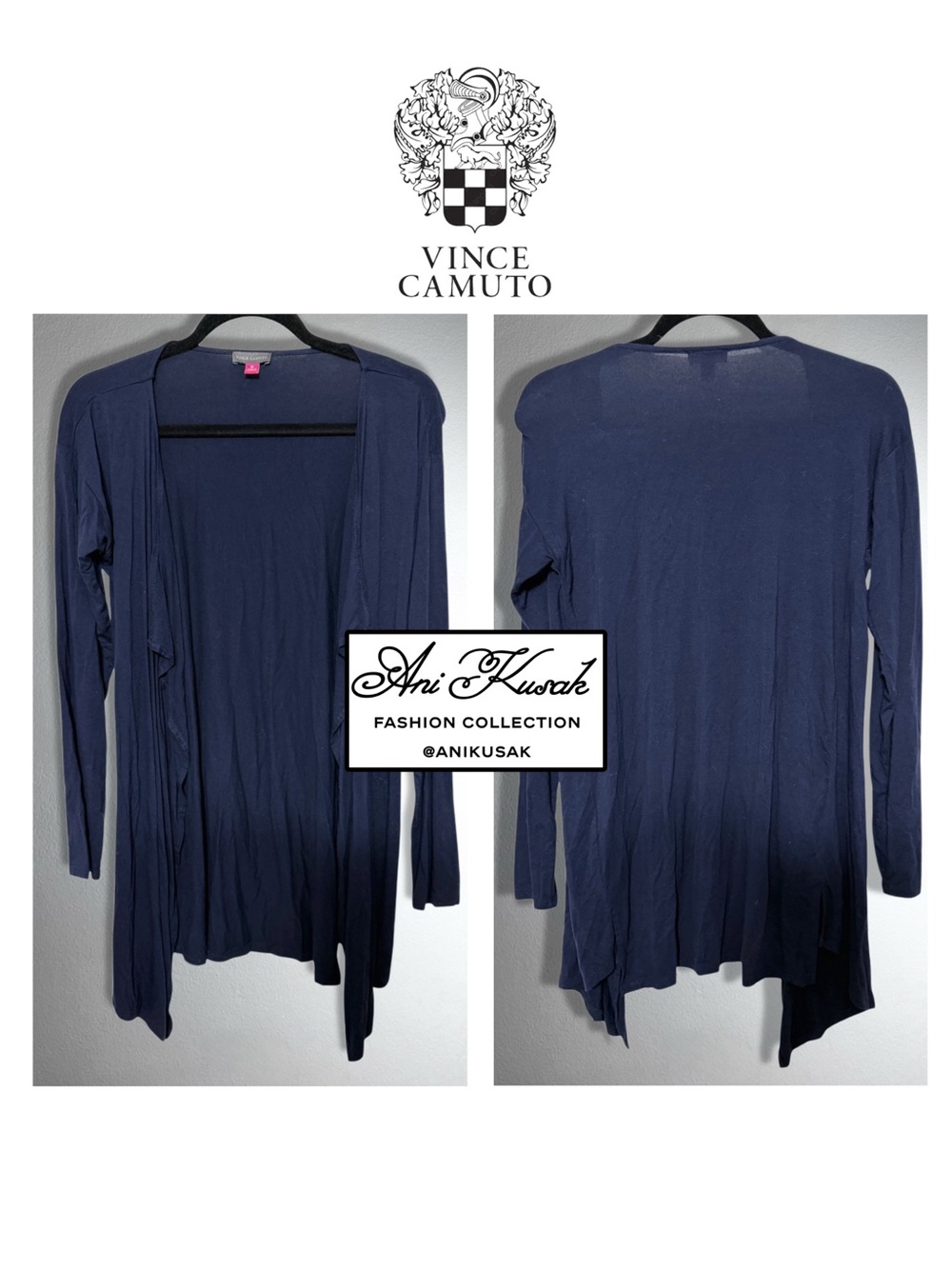 Vince Camuto Navy Open Front Waterfall Cardigan